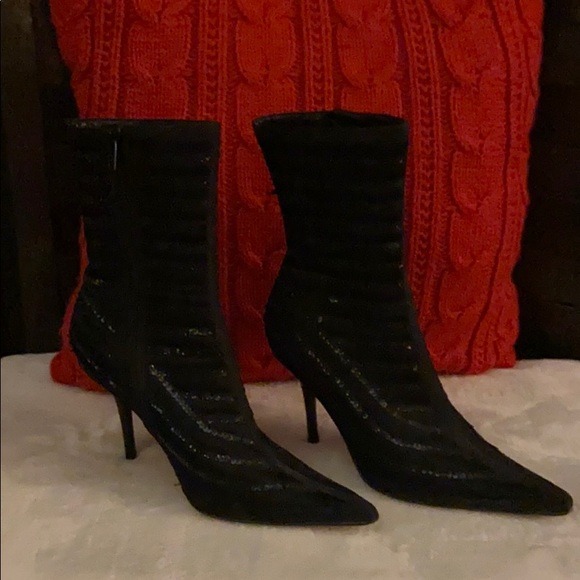 Black Sequined Stiletto Booties. Size 6.5 - Picture 2 of 8
